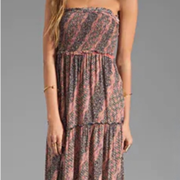 EUC ✵☽Free People☾✵ Strapless <Easy Come ... Go> Tiered Boho Maxi Dress | Medium - Picture 3 of 15